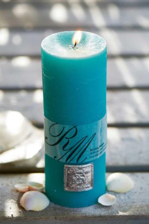 Riviera Maison Leonie - Frosted Candle beach turquoise 18x7 - Kaars - Turquoise