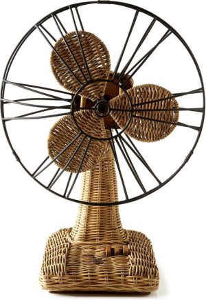 Riviera Maison Rustic Rattan Table Fan - 21x50 Cm - Bruin