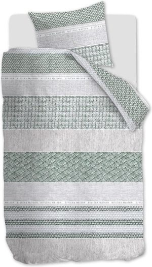 Riviera Maison Woven Nature Dekbedovertrek - Eenpersoons - 140x200/220 cm - Green