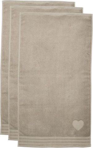 Rivièra Maison Heart set van 3 Gastendoekjes - 30x50 cm - Taupe